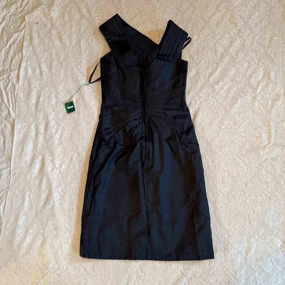 NWT MoriLee by Madeline Gardner black asymmetrical strap cocktail dress - Picture 12 of 13